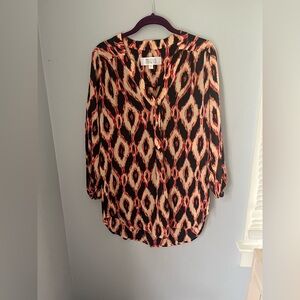 Amour Vert, Women’s multicolor Patterned Blouse, 3/4 sleeves v-neck‎ 100% silk